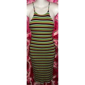 🖤💚 Vibrant Striped Midi Dress